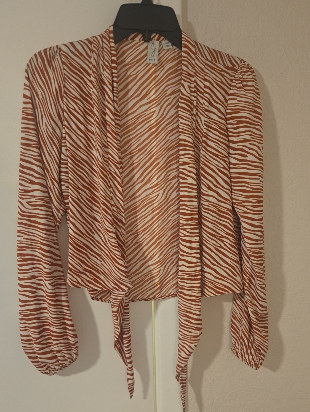 Joie Rust and Cream Zebra-Print Tie-Front Blouse